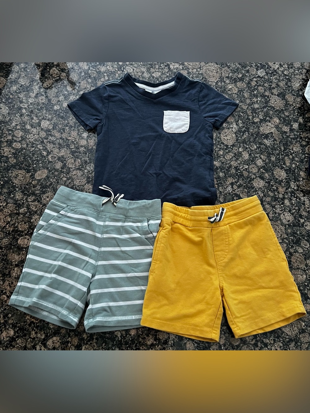 Tommy Bahama Boys Navy T‑Shirt with Yellow and Mint Shorts